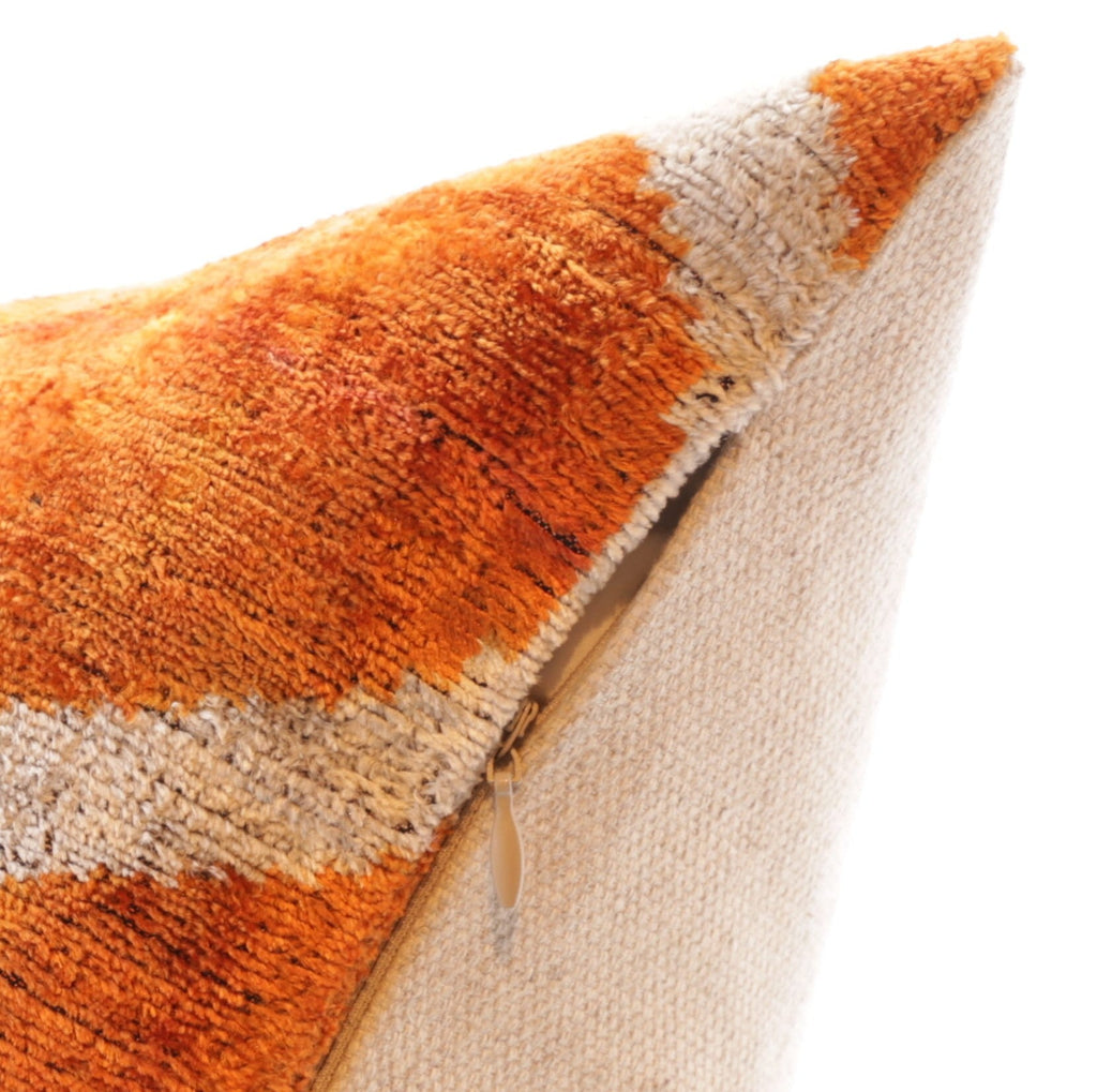 Handmade Fall Silk Velvet Throw Pillow - 16x24, Orange and Yellow Geometric Design with Down Feather Insert-4