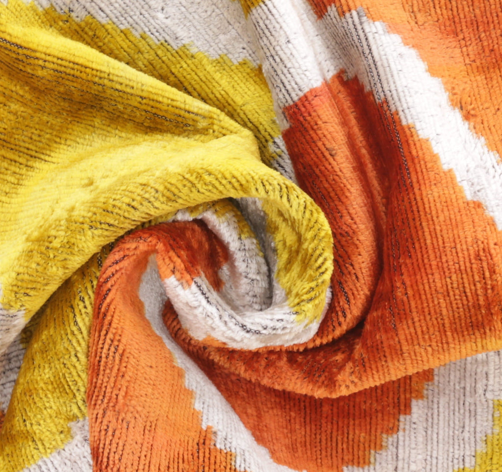 Handmade Fall Silk Velvet Throw Pillow - 16x24, Orange and Yellow Geometric Design with Down Feather Insert-1