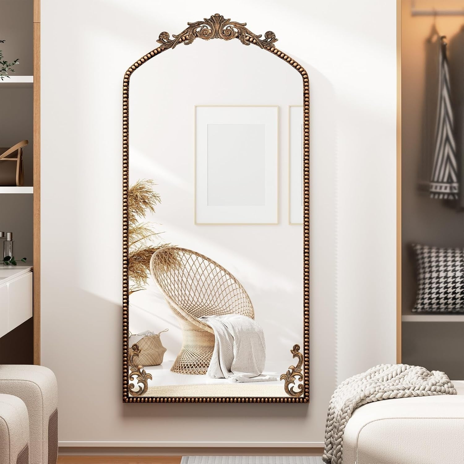 Gold Arched Floor Length Mirror Antiqued Bronze 71x32-1