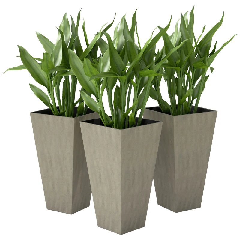 Set of 3 Tall Tapered Planters – Gray, 28″ – Gray