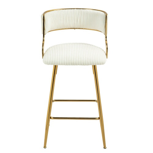 Set of 2 Corduroy Counter Stools with Gold Base