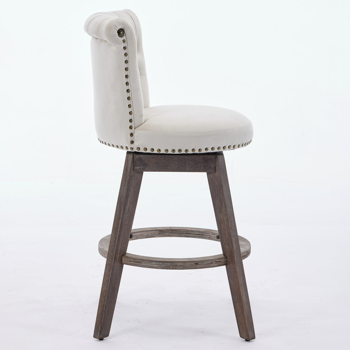 Set of 2 Tufted Velvet Swivel Counter Stools – Beige