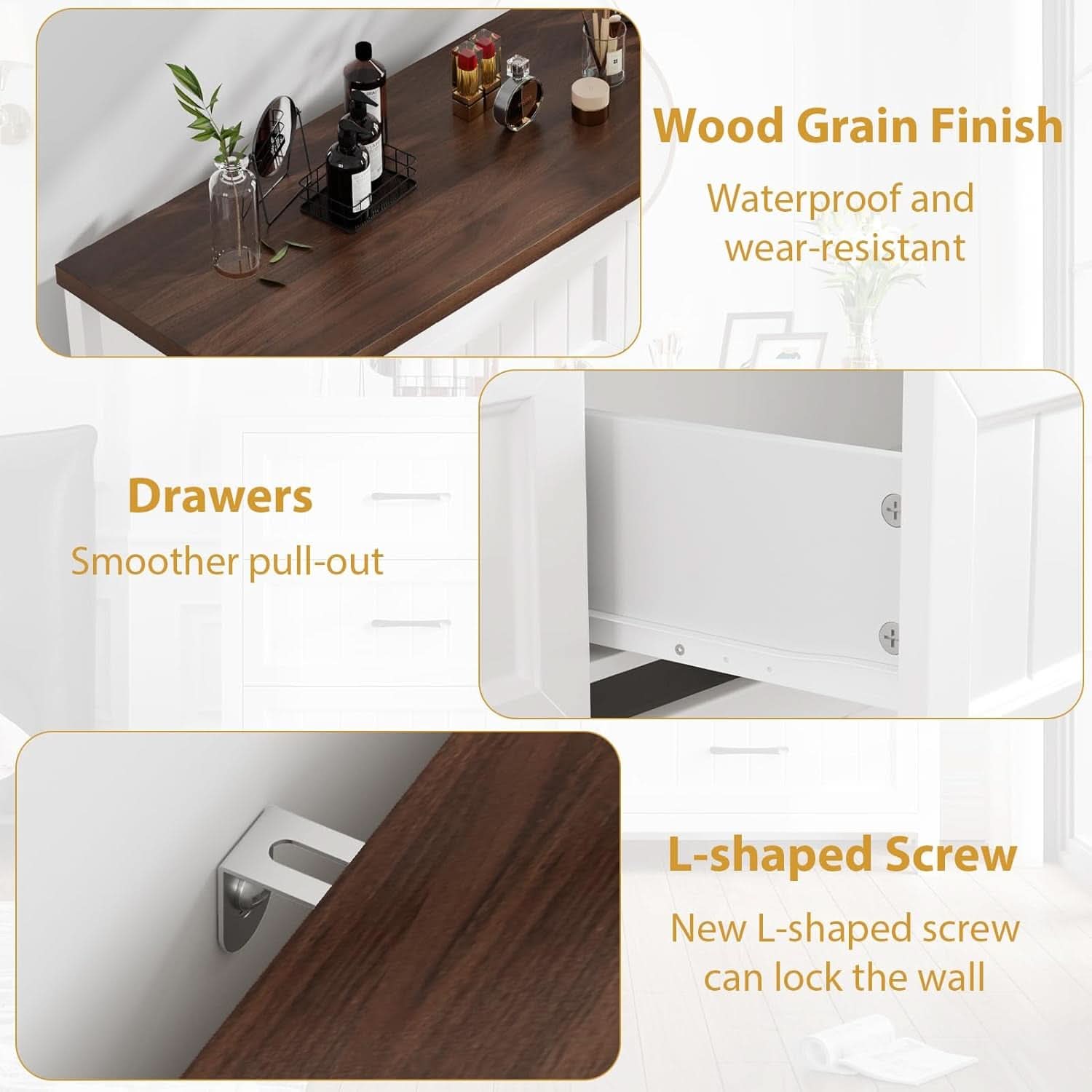 Five Drawer Dresser 44.9 Inch Tall PowderCoatWhite-3