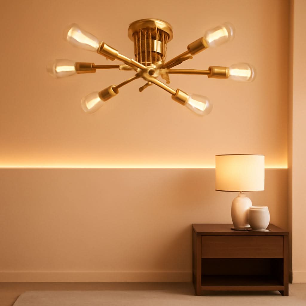 Gold Sputnik Chandelier Semi Flush Mount Ceiling Light-0