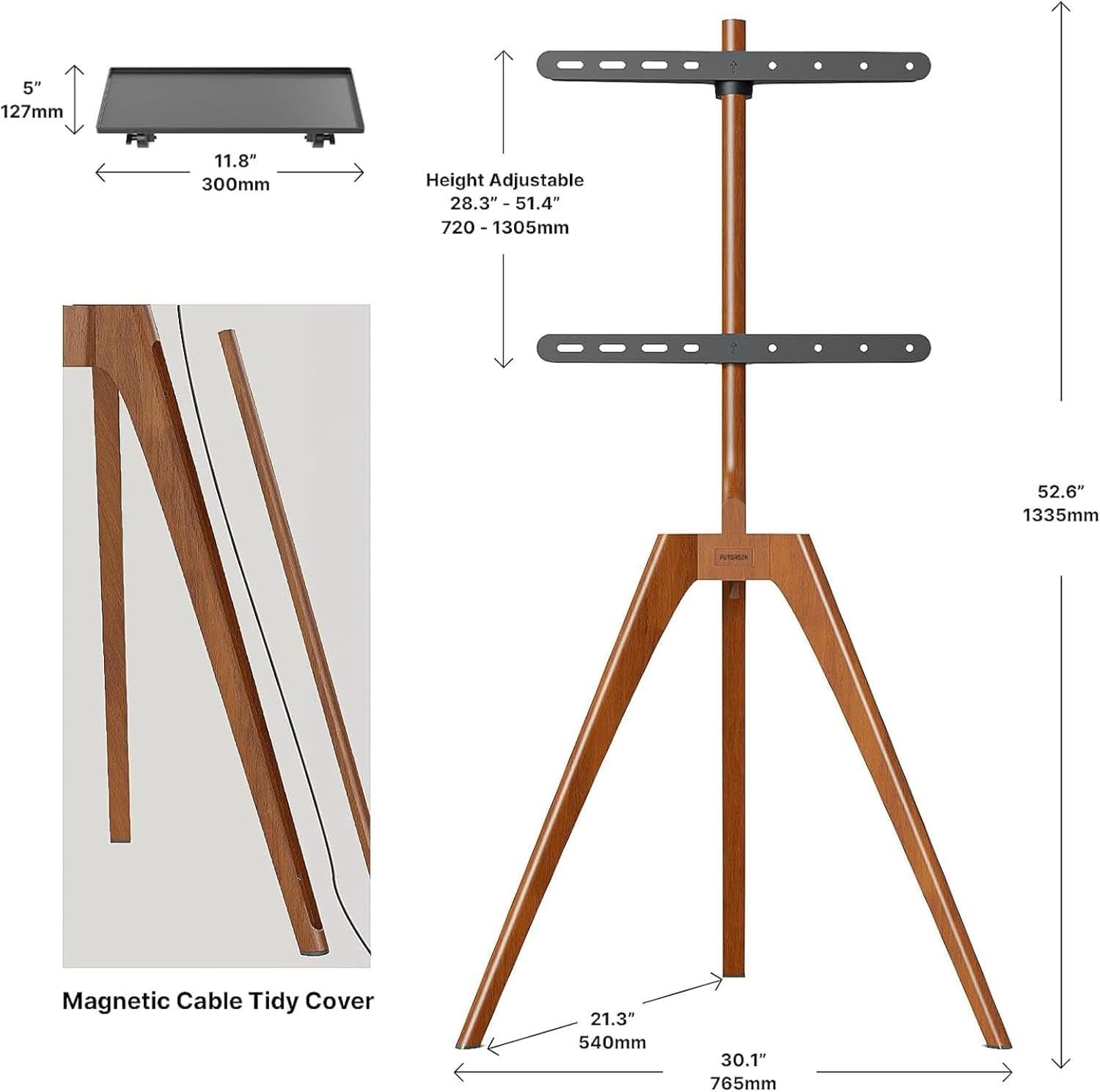 Wood Easel TV Stand For 45 To 65 Inch TVs Walnut Floor-4