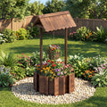 Rustic Wood Wishing Well Planter – Natural Wood