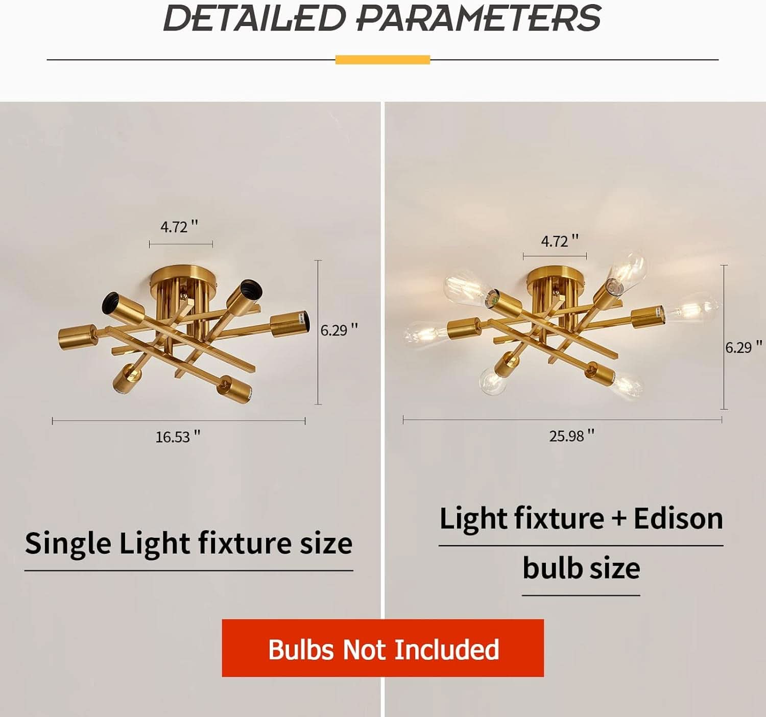 Gold Sputnik Chandelier Semi Flush Mount Ceiling Light-4
