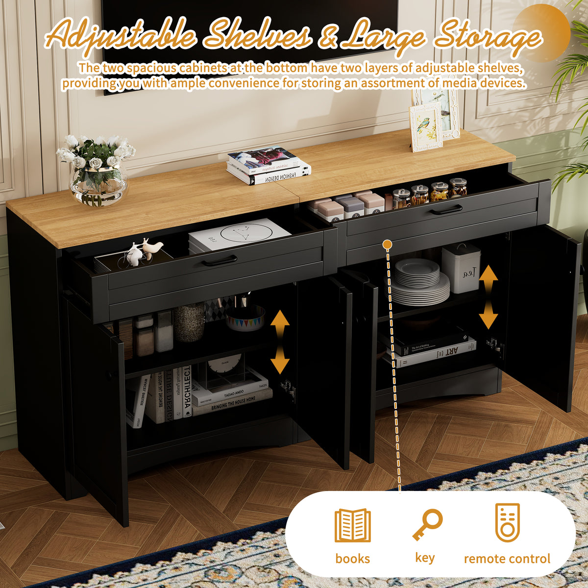 3-Piece Farmhouse Entertainment Center – Black
