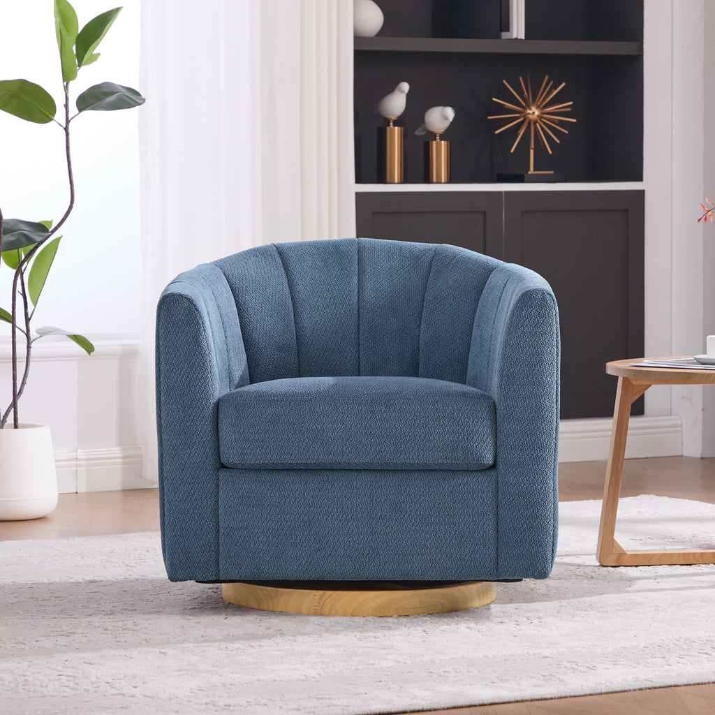 31" Blue Chenille Swivel Barrel Chair