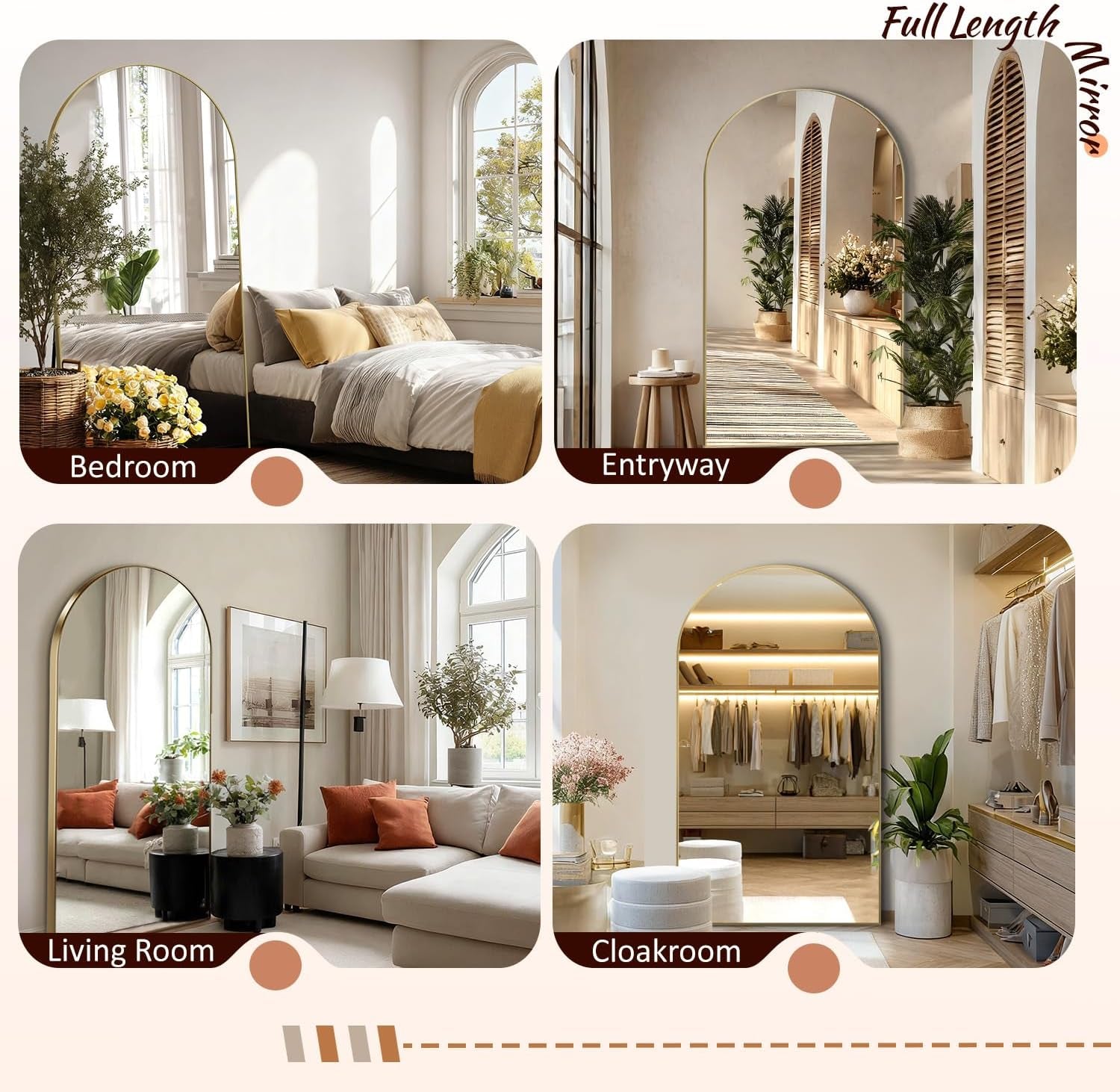 Arched Full Length Mirror SeventyOne By Thirty One Tempered Glass Gold-3