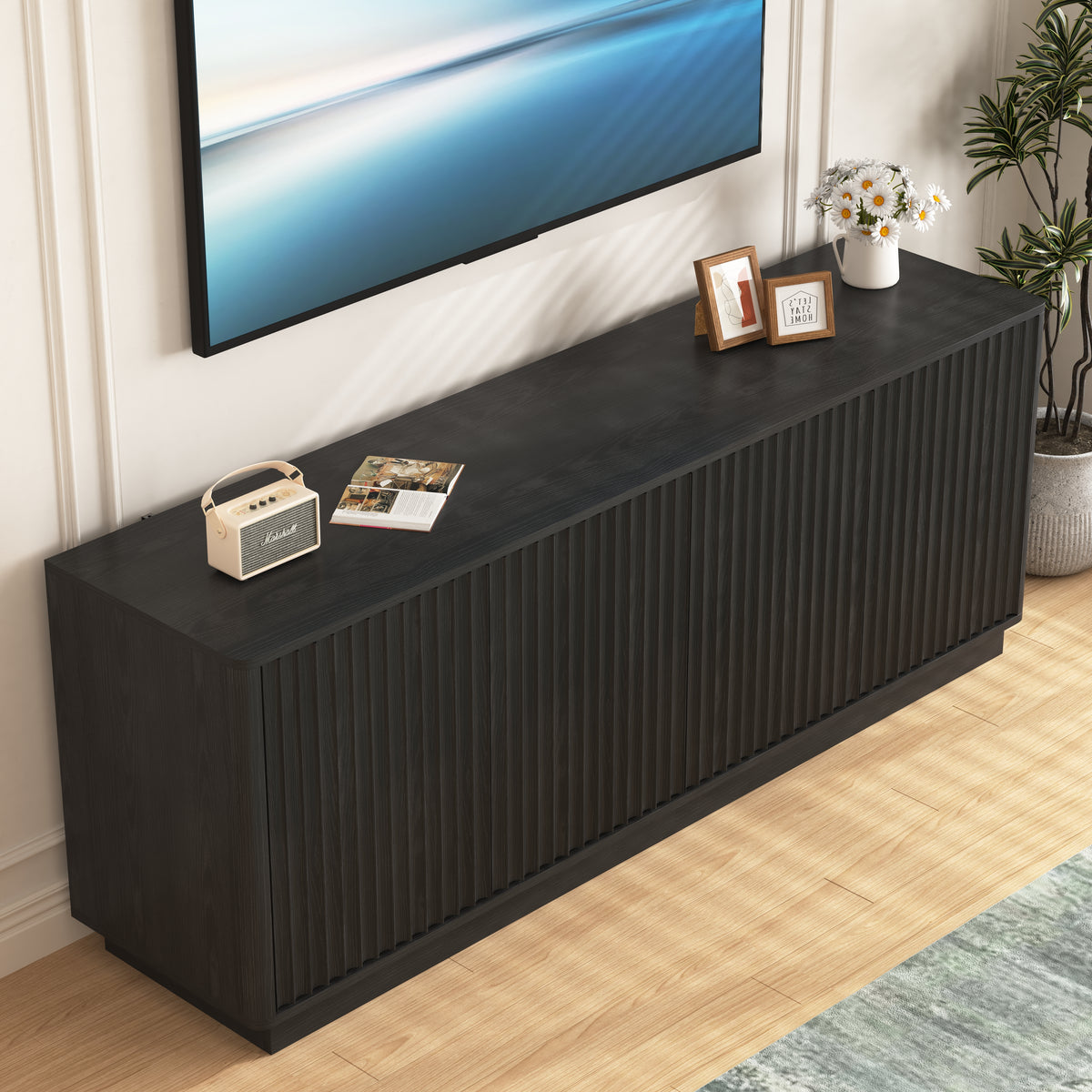 63" Black 4-Door Sideboard Buffet Cabinet
