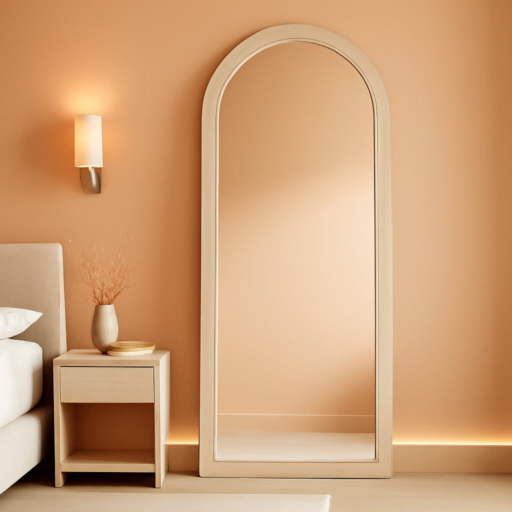 56x20 Arched Frame FullLength Floor Mirror Milk Tea-0