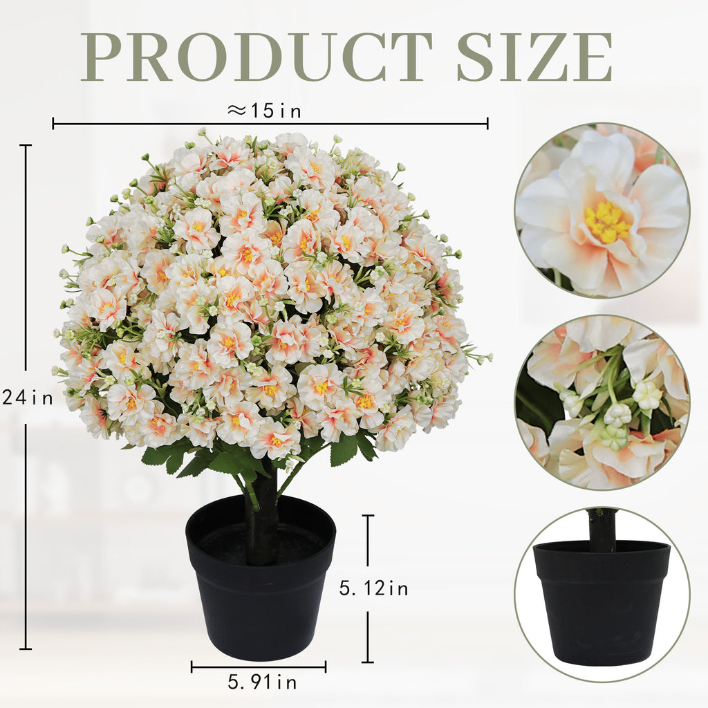 Set of 2 Faux Snow Lotus Potted Plants – Peach Pink