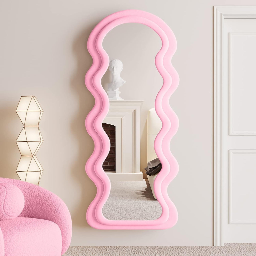 63Inch Full Length Pink Flannel Wrapped Floor Mirror-2