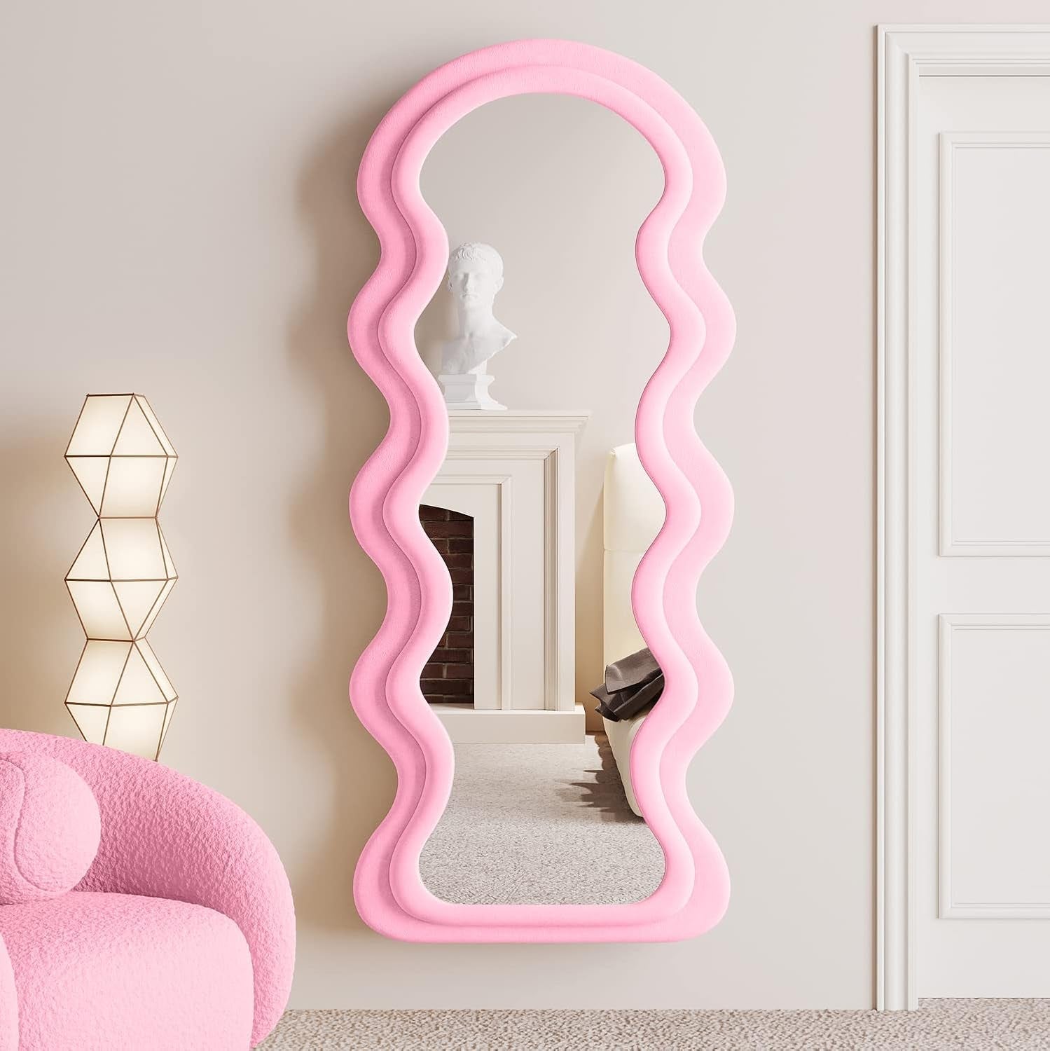 63Inch Full Length Pink Flannel Wrapped Floor Mirror-2