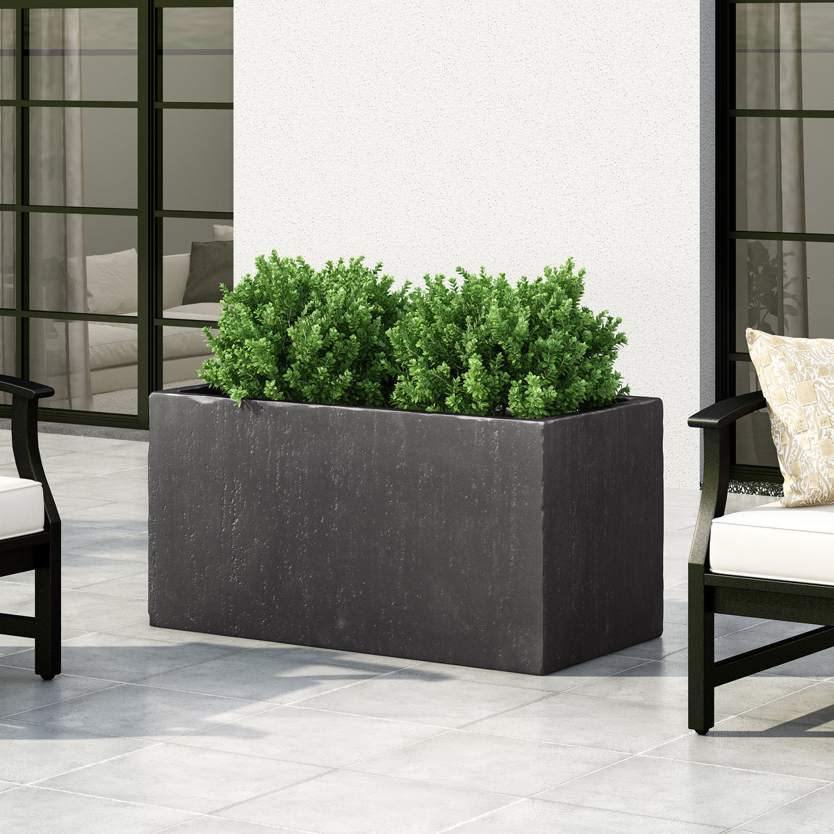 Large Square Magnesium Oxide Outdoor Planter – Black, 35″