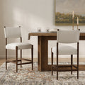 Set of 2 Linen Counter Stools with Walnut-Finished Legs – Beige Walnut