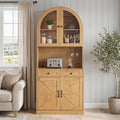 75" Oak Arched Pantry Cabinet with Charging Station