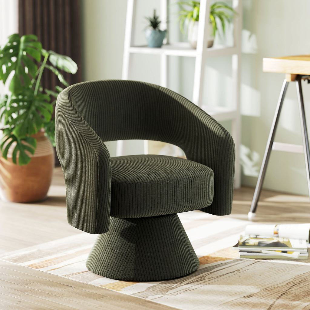 Green Upholstered Swivel Barrel Chair