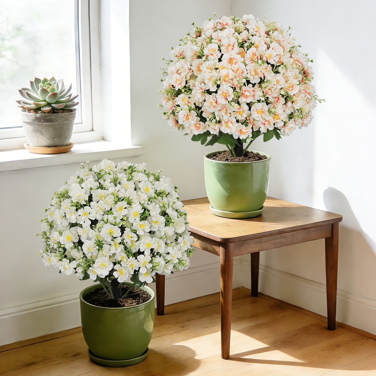 Set of 2 Faux Snow Lotus Potted Plants – Peach Pink