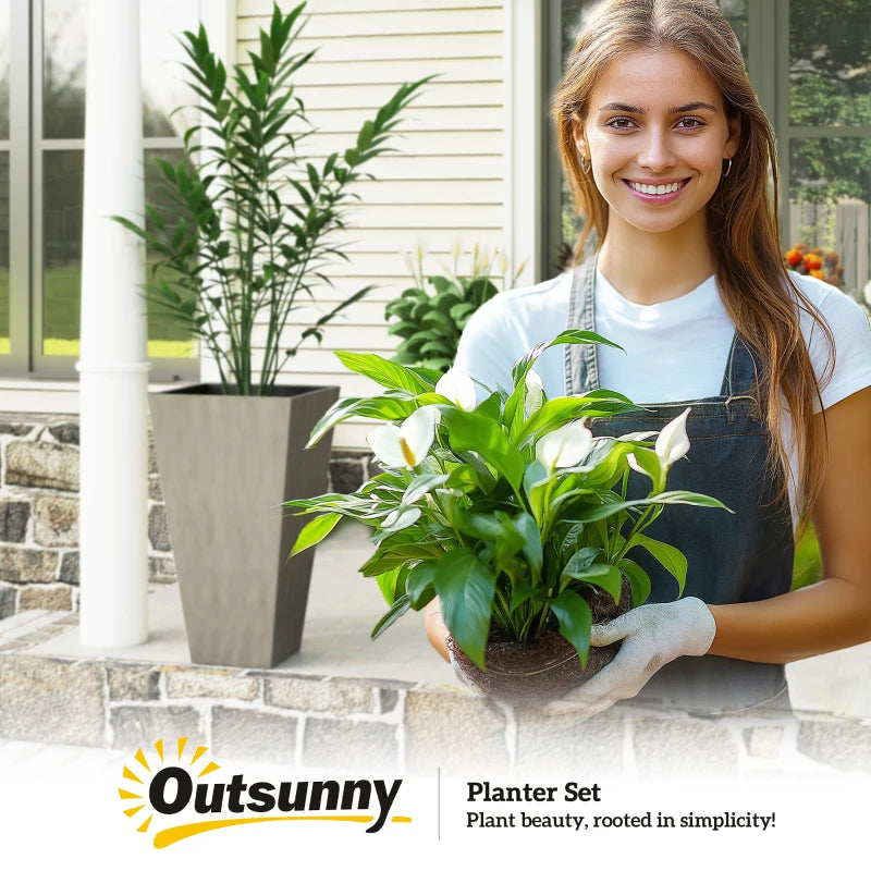 Set of 3 Tall Tapered Planters – Gray, 28″