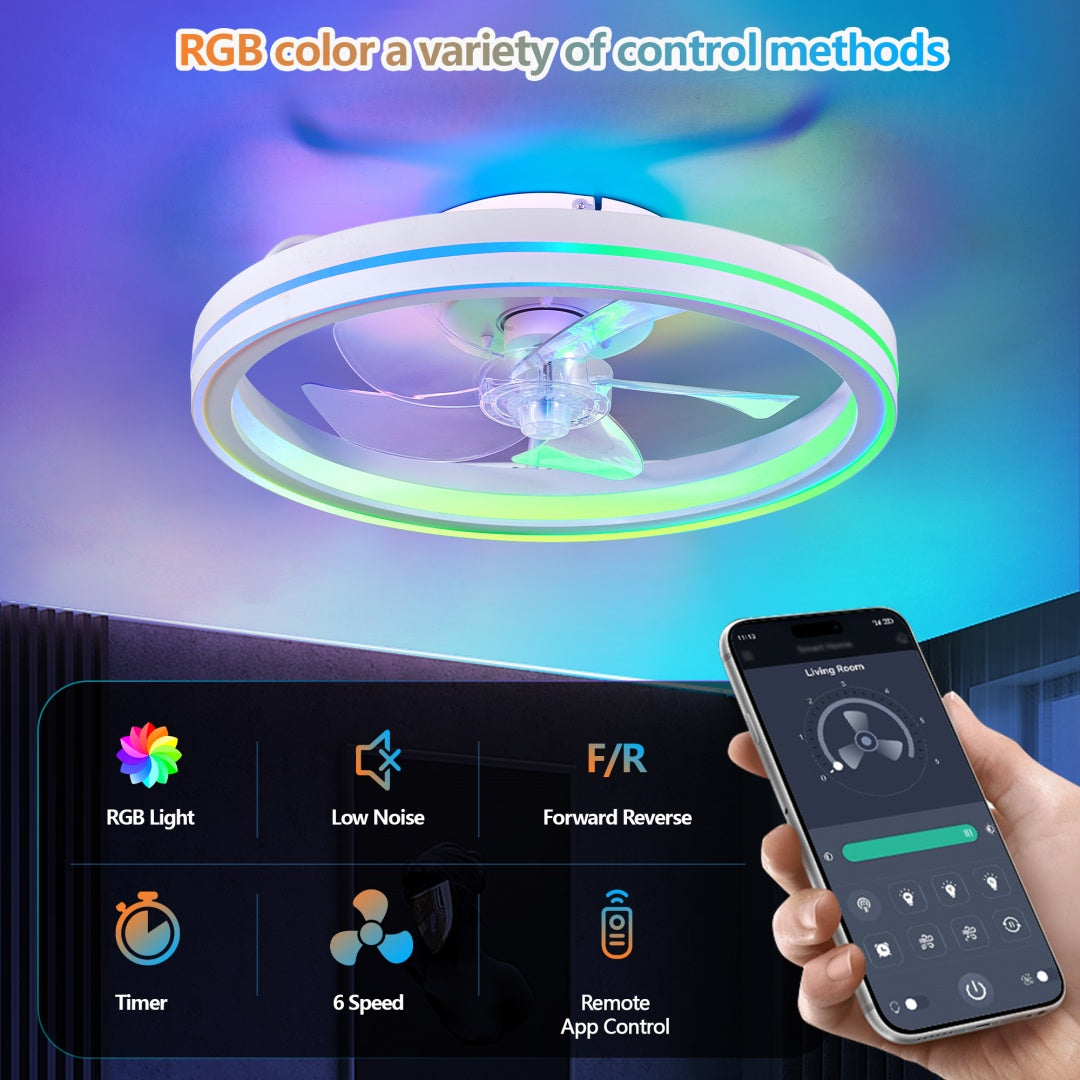 19" Smart RGB LED Low-Profile Ceiling Fan