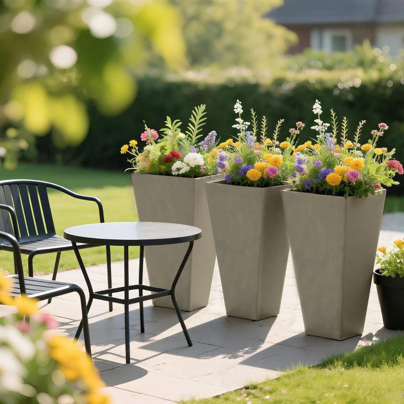 Set of 3 Tall Tapered Planters – Gray, 28″