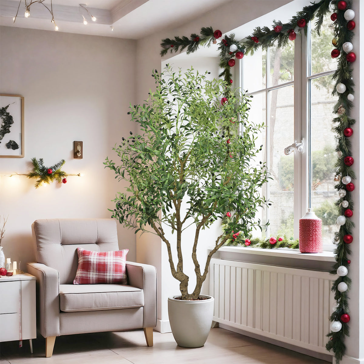 8′ Artificial Olive Tree with Natural Trunk