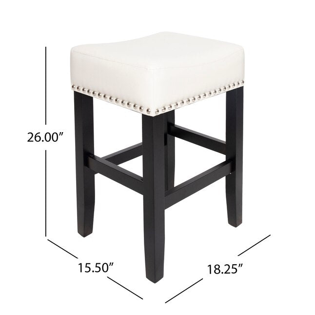26" Ivory Leather Counter Stools – Set of 2