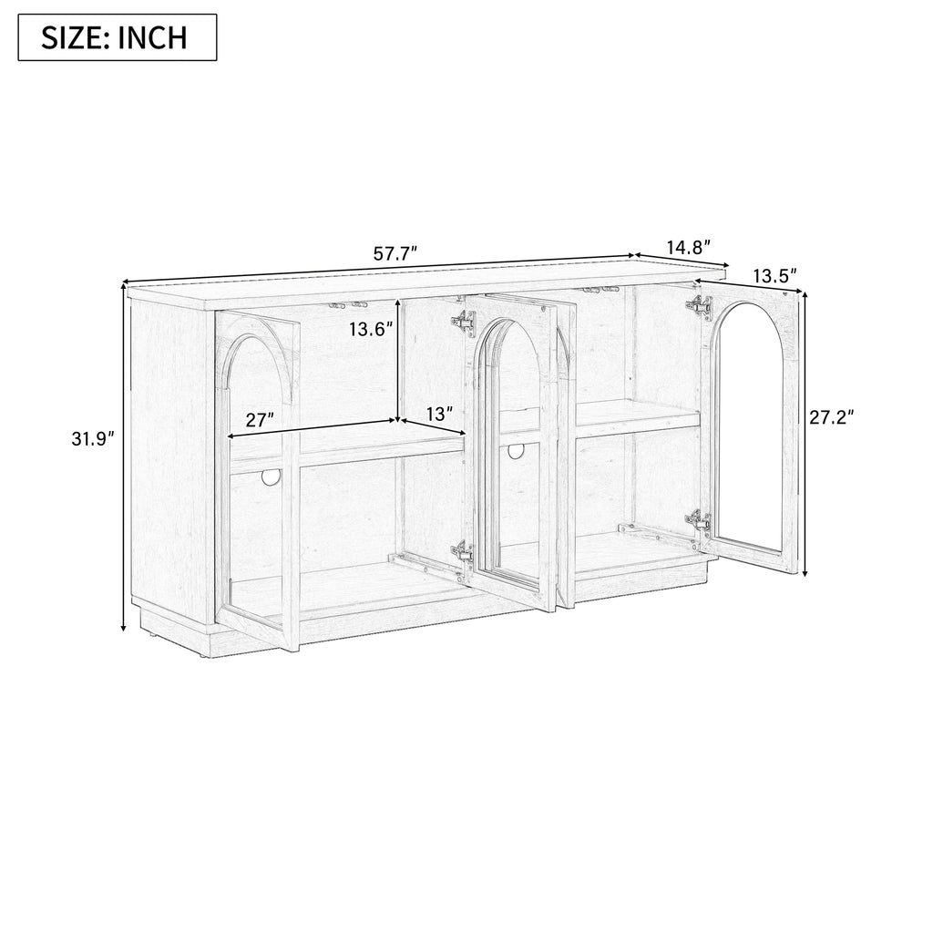Navy Arched 4-Door Glass Buffet Cabinet