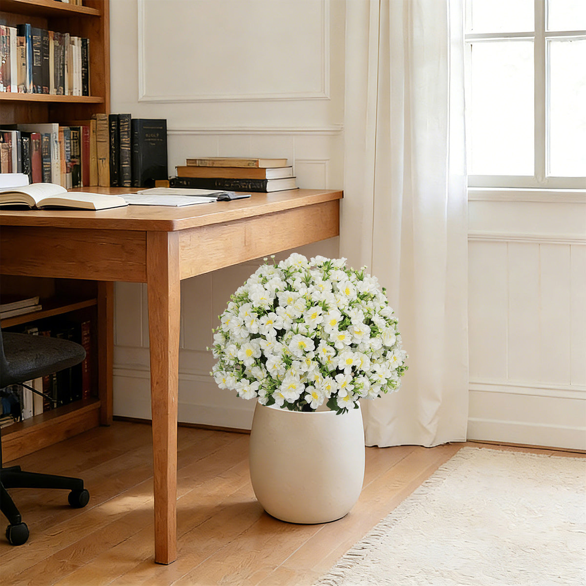 Set of 2 Faux Snow Lotus Potted Plants – White