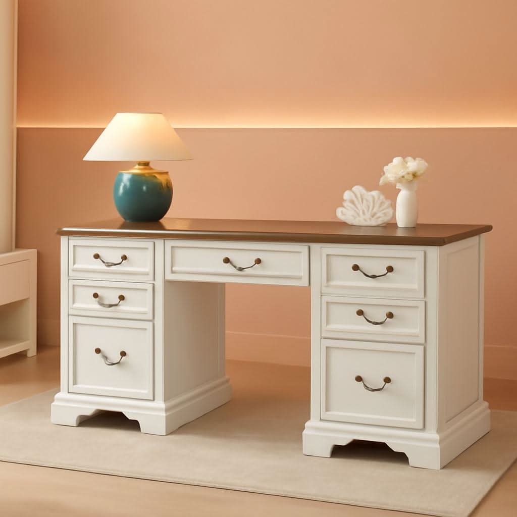 59 Victorian Farmhouse Executive Desk Antique White-0