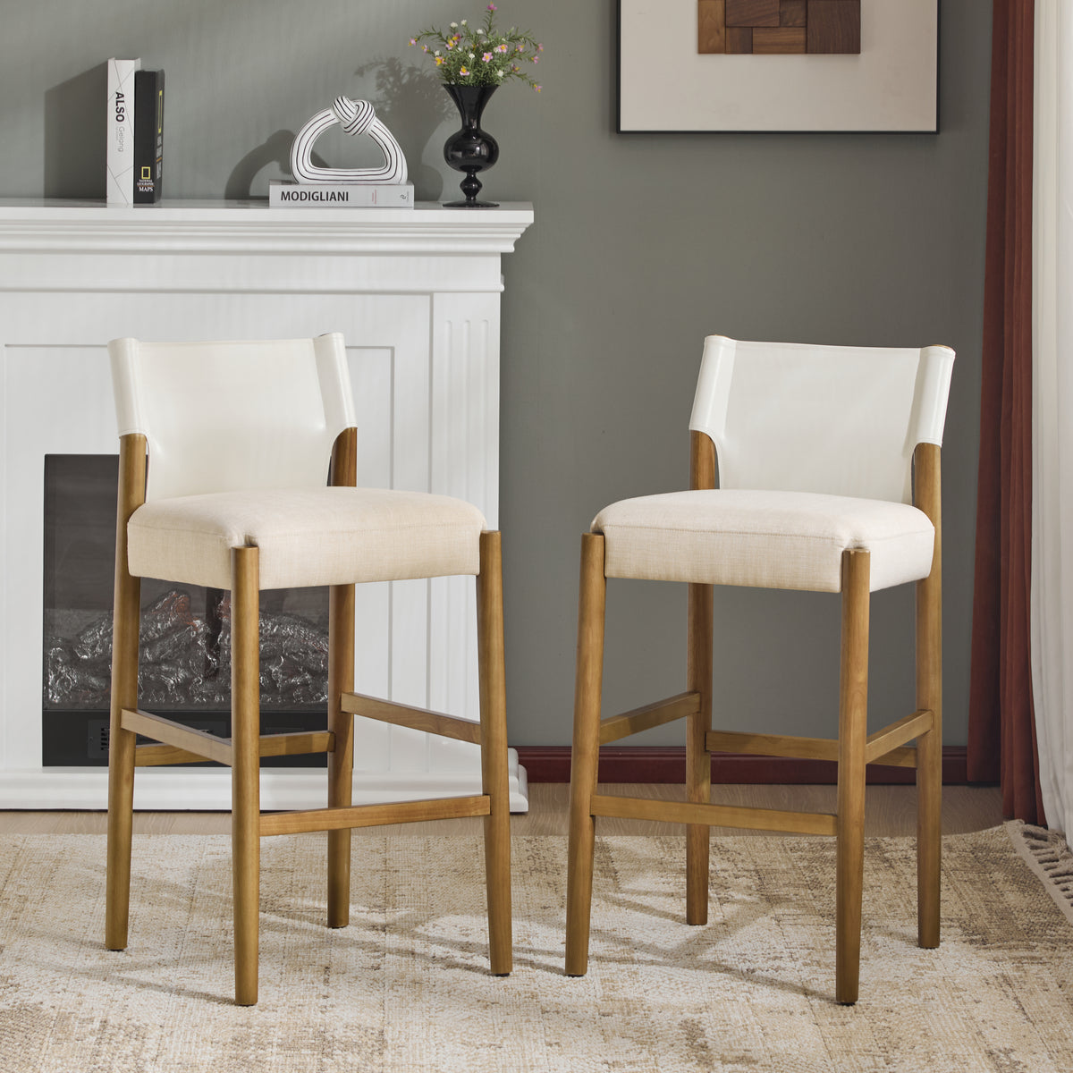 28.5" Solid Wood Bar Stools – Set of 2