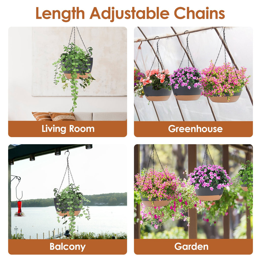 Set of 4 Self-Watering Hanging Planters – Gray, 9.64″