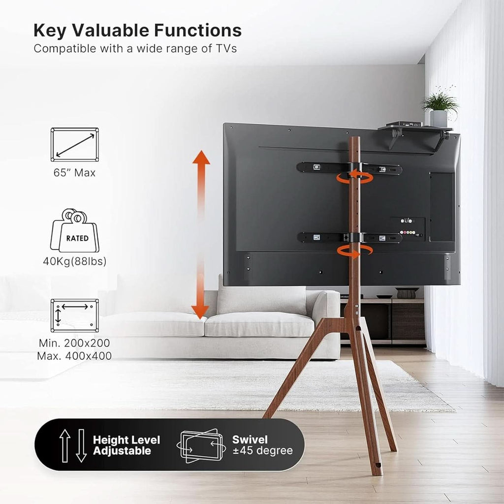 Wood Easel TV Stand For 45 To 65 Inch TVs Walnut Floor-2