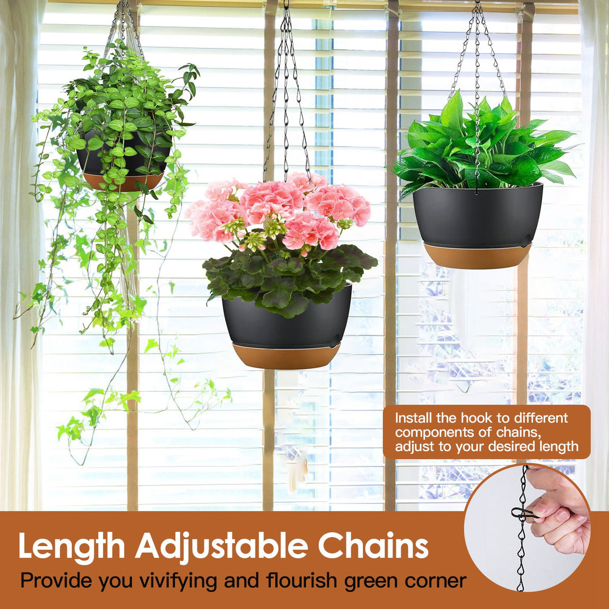 Set of 4 Self-Watering Hanging Planters – Gray, 9.64″