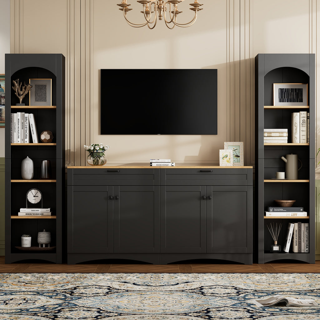 3-Piece Farmhouse Entertainment Center – Black
