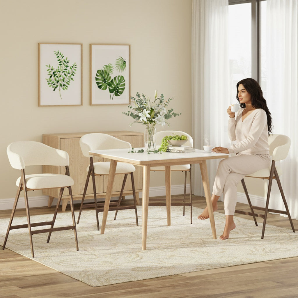 Set of 2 Upholstered Metal Counter Stools – Beige