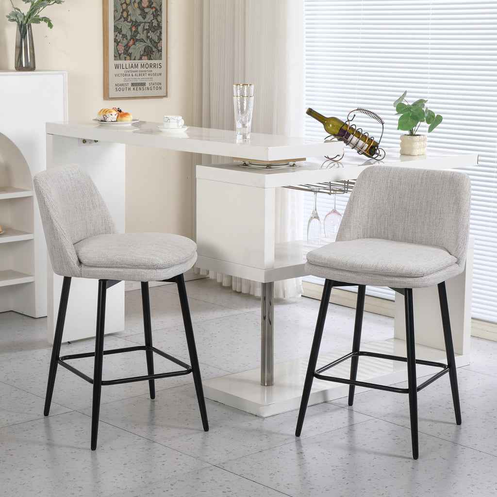 Set of 2 Swivel Linen Counter Stools – Off White – Off White