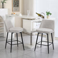 Set of 2 Swivel Linen Counter Stools – Off White – Off White