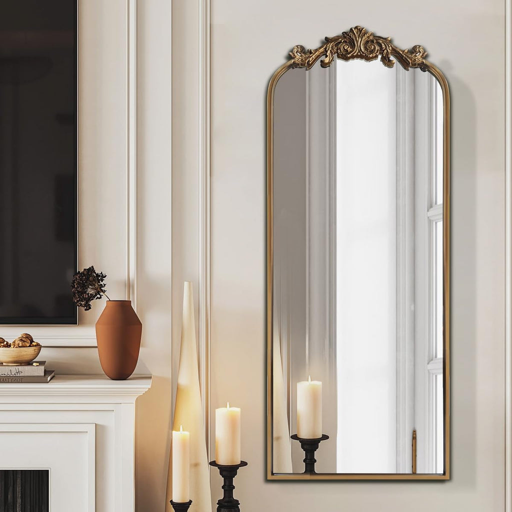 Oversized Gilded Antique Arched Floor Mirror 18x53