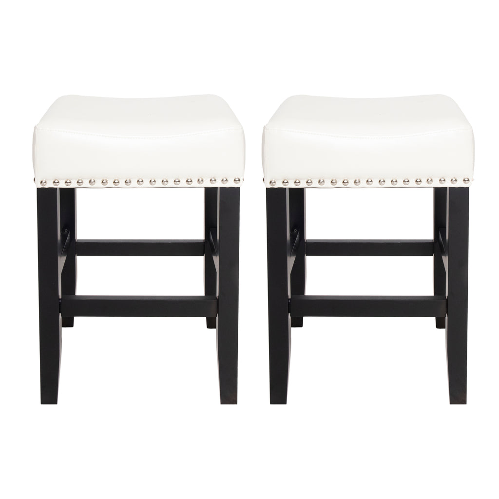 26" Ivory Leather Counter Stools – Set of 2