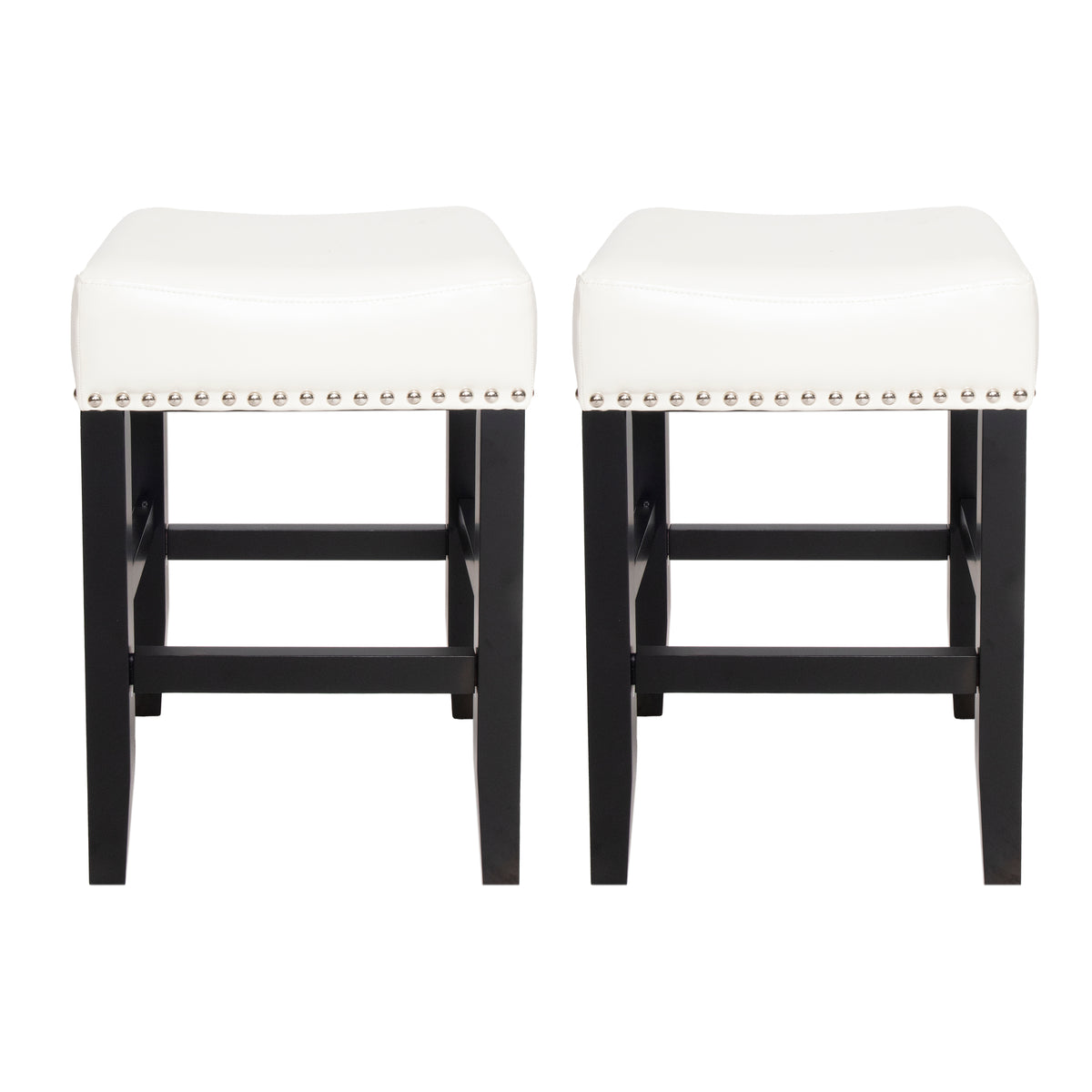26" Ivory Leather Counter Stools – Set of 2