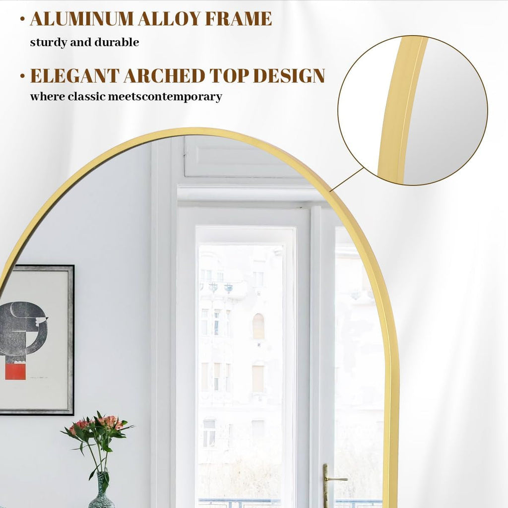 Gold Arched Floorstanding Mirror 30x71 Aluminum Frame-2