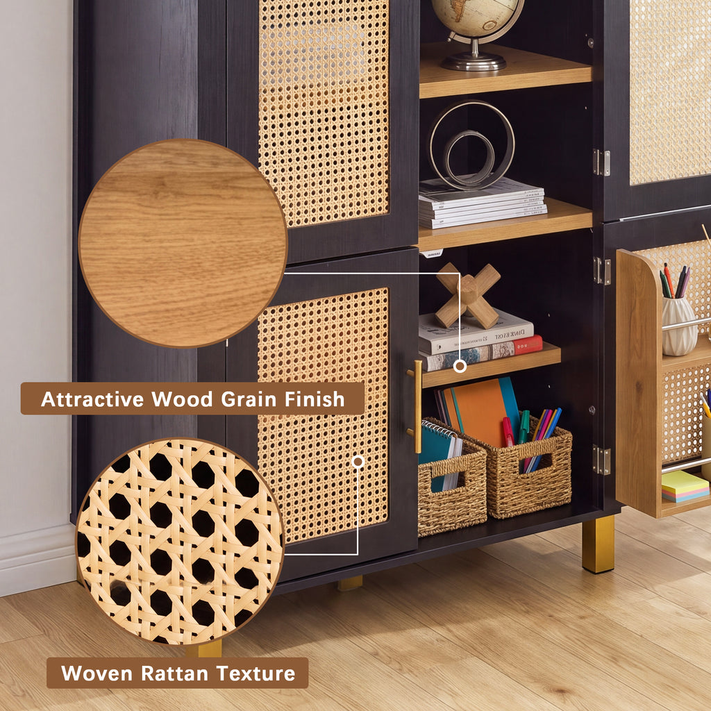 71" Black Arched Rattan Storage Cabinet