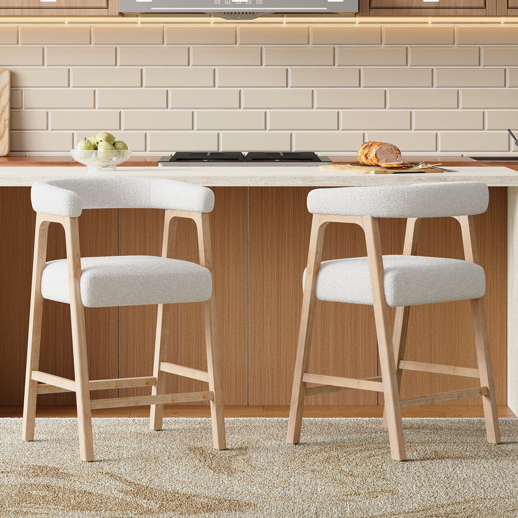 Set of 2 Upholstered Counter Stools – Natural, 26″ Seat Height – Natural