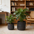 Set of 2 Textured Round Planters – Copper Gray & Blue – Copper Gray & Blue