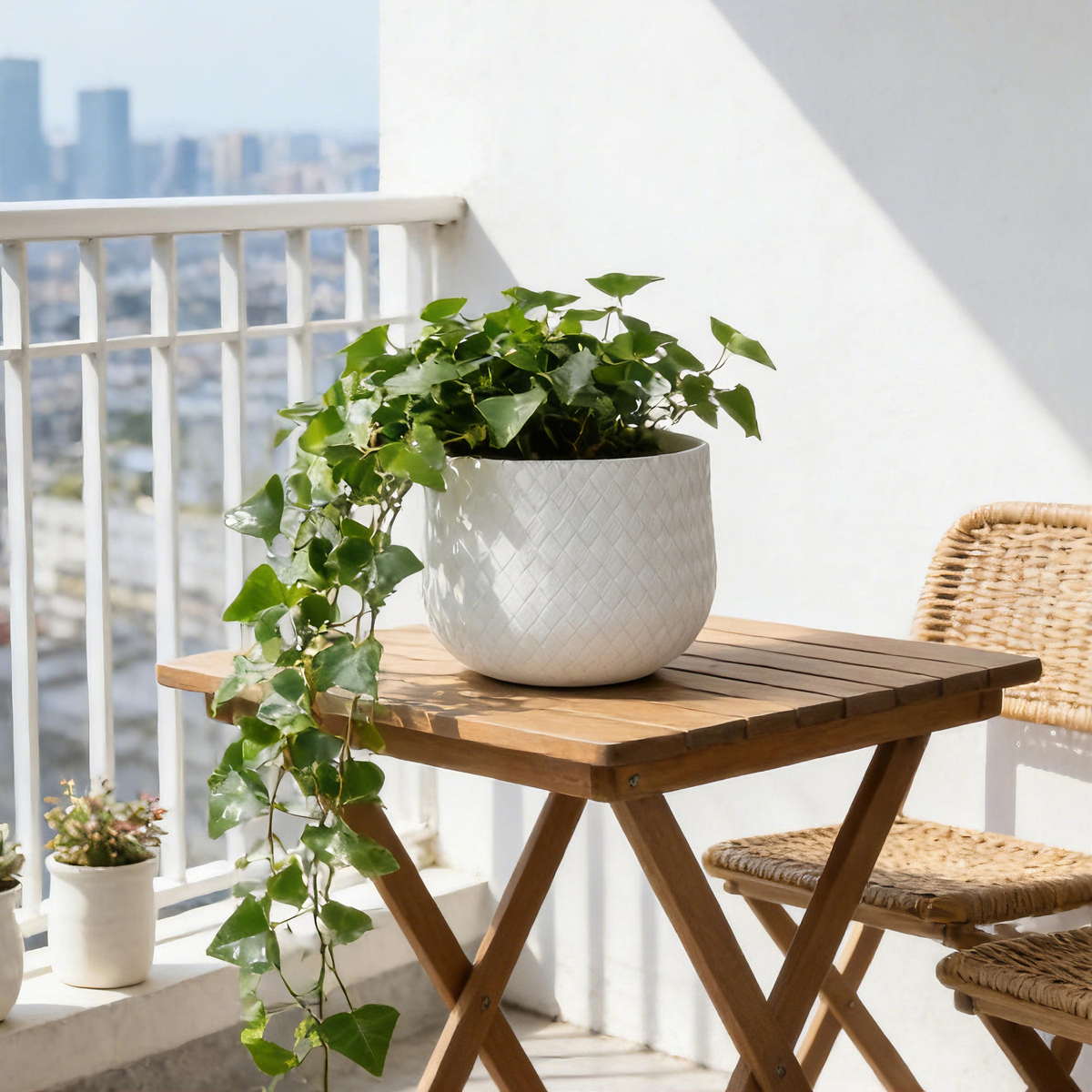 Set of 3 Woven-Texture Round Planters – White