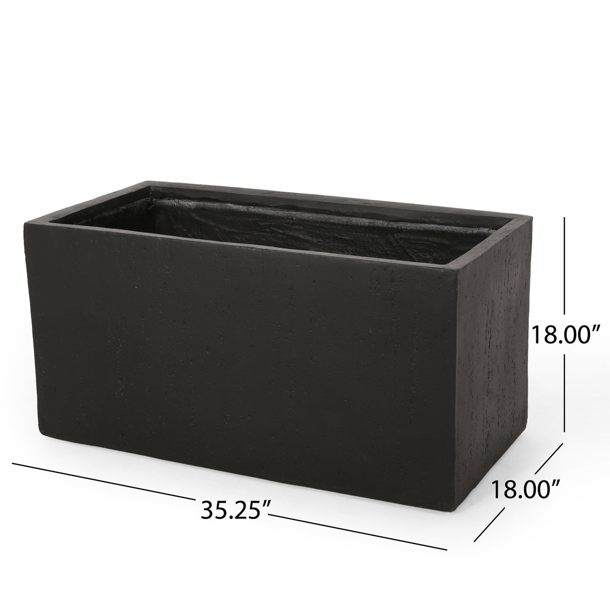 Large Square Magnesium Oxide Outdoor Planter – Black, 35″