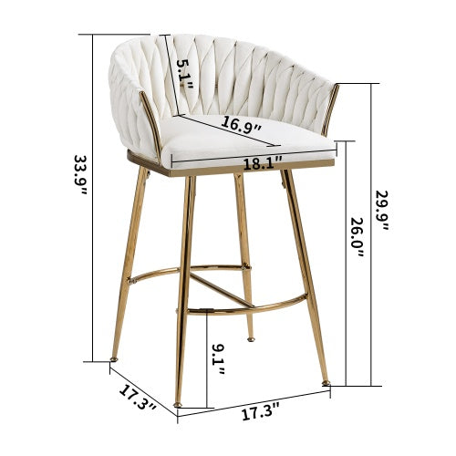 Velvet Wave-Back Counter Stool with Gold Base